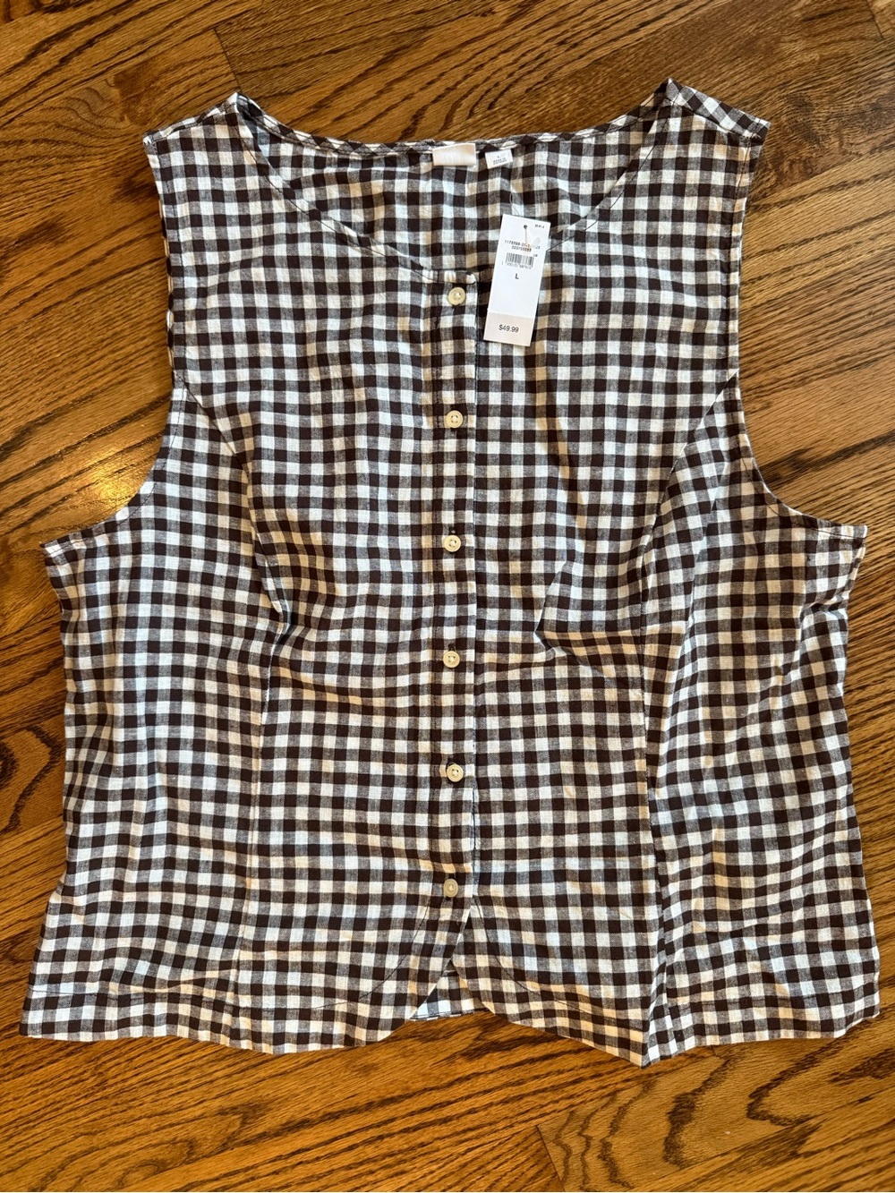 Gap Classic Brown & White Gingham Button-Front Sleeveless Top / Size L